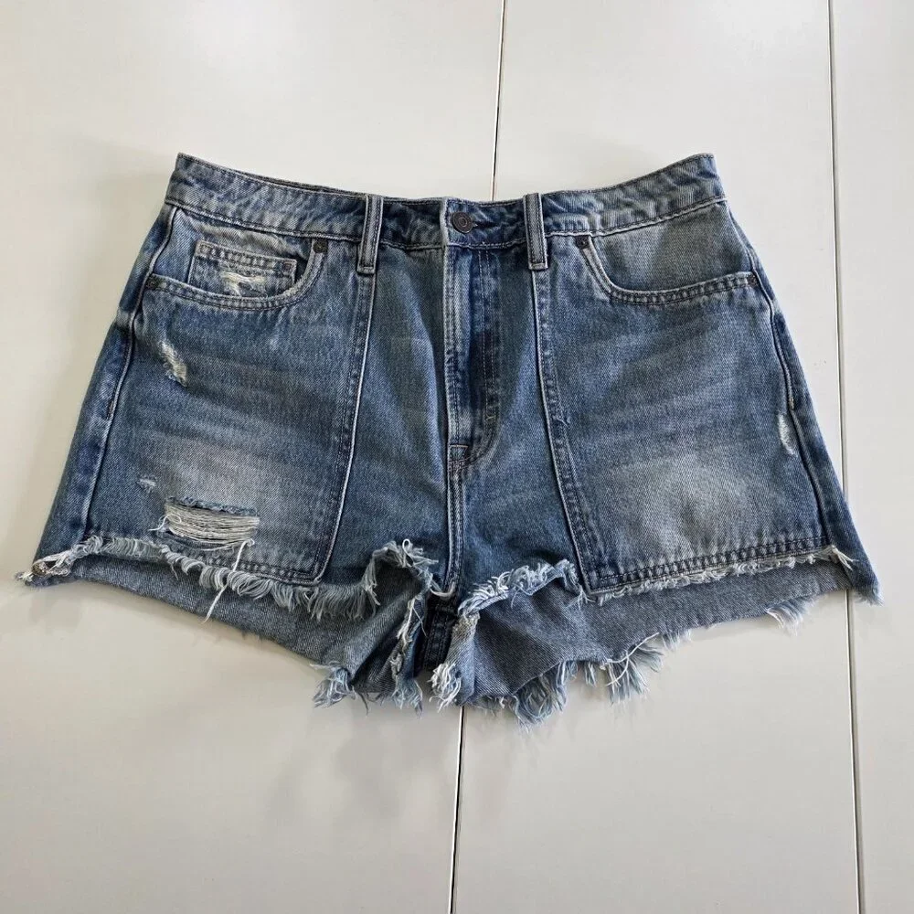Hidden LA Shorts Women L Blue Distressed Cotton Beach Hippie Raw Hem 4182M-DK - Picture 8 of 16